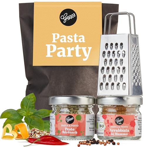 Gepp's Feinkost Wundertüte Pasta I Geschenkset mit Pastagewürz, Bärlauchpesto & Parmesanreibe I Geschenkkorb mit italienischen Spezialitäten, nach eigener Rezeptur I Geschenkidee