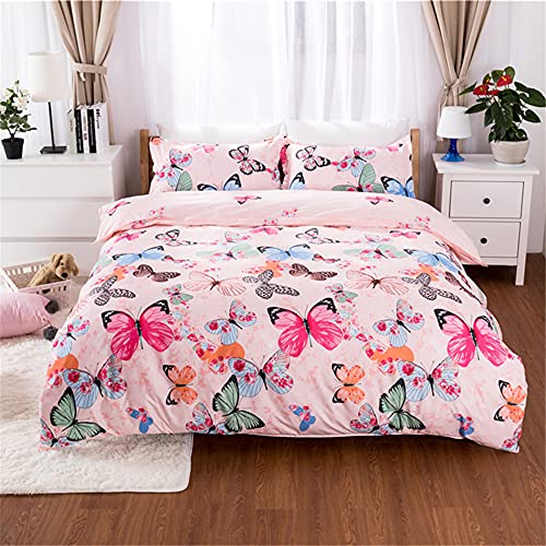 Bettwäsche-Set, Mateju 3pcs Microfaser Bedrucktes Weiche Atmungsaktive Hypoallergen Kopfkissenbezug Bettbezug mit Reißverschluss Schließung (Schmetterling,155x220+80x80cm)