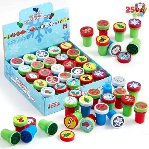 JOYIN 25 PCS Weihnachten Gummistempel für Kinder Geschenk, Weihnachten selbst Tinte Stempel Sortiert Stampers Party Favor, Kinder Stempel Bulk für Goodie Bags Fillers Strumpf Stuffers