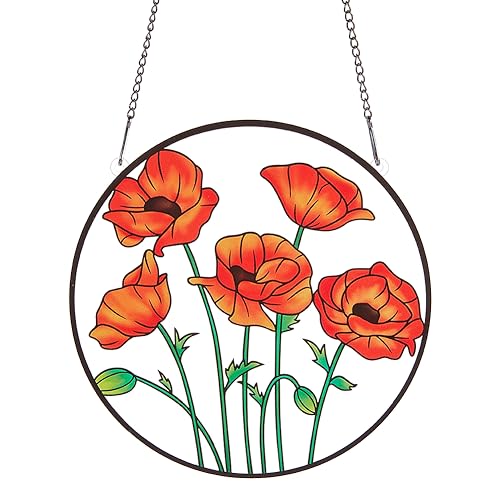 PLIGREAT Poppy Flowers Painted Stained Glass Panels Suncatchers, Acrylic Window Wall Hanging Ornaments for Bedroom Living Room Balcony Window Wall Decoration Garden Pendants Decor Housewarming Gifts