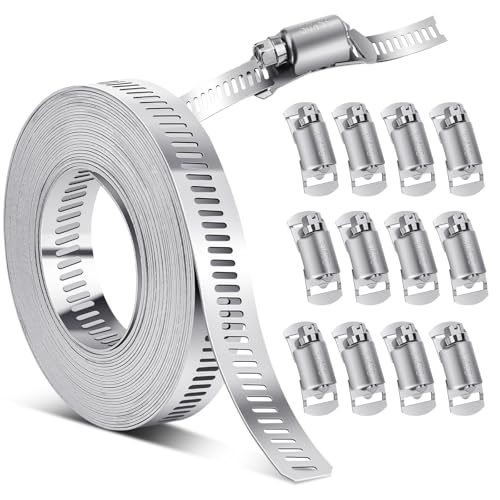 5 Meter Schlauchschellen Edelstahl, 304 Edelstahl Schlauchklemmen, Schlauchschelle mit 12 Rohrschellen, 5m×12.5mm Befestigungsschelle für Rohren