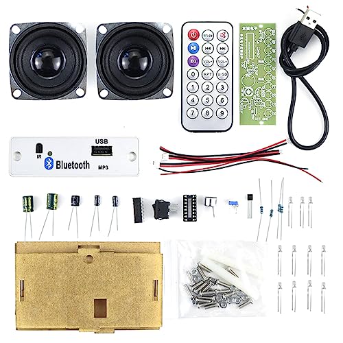 POFET DIY-Lautsprecher-Kit Löt-Übungs-Kits Elektronik-Kit Fernbedienung verfügbar Bluetooth/USB-Unterstützung mit 3W+3W Stereo-Verstärker