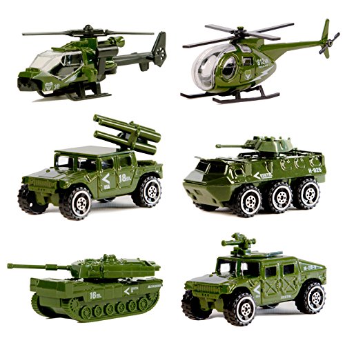 Nunki Toy Druckguss-Militärfahrzeuge, 6er-Pack Verschiedene Spielautos der Militärfahrzeug-Modelle aus Metalllegierung, Spielset des Mini-Militärspielzeugs für Kinder, Kleinkinder und Jungen