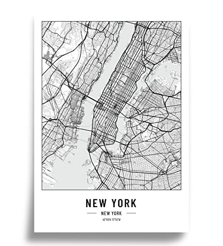 2 x Stadtplan Poster A2 Schwarz Weiß | 250 Gramm Papier | Bilder für Wohn- und Schlafzimmer | Sehr viele Stadtmotive | Ideale Geschenkidee | Ohne Rahmen | Poster New york und Los angeles