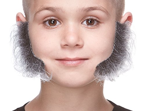 Mustaches Selbstklebender L Shaped Sideburns Gefälschte Hammelkoteletts für Kinder, Neuheit, Realistisch Falsche Gesichtsbehaarung, Kostümzubehör für Kinder, Salz und Pfeffer Farbe