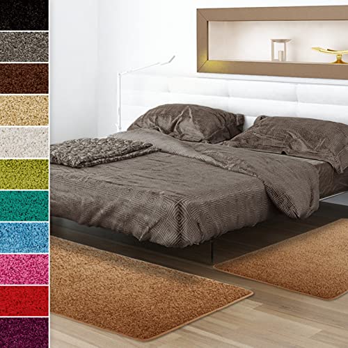 Shaggy-Bettumrandung Sphinx - 3-teiliges Läufer-Set für das Schlafzimmer - Hochflor Bettvorleger in vielen Farben (B: 67 cm | L: 1 x 240 cm + 2 x 140 cm, Beige)