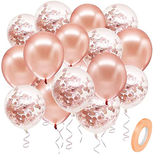 BELSVOR 50 Stück Luftballons, Luftballon Geburtstag, 50 Stück (25 Roségold- und 25 Konfetti-Luftballons), Luftballon für Geburtstags/Hochzeits/Party/Weihnachtsdekorationen, 12 Zoll Latexballons