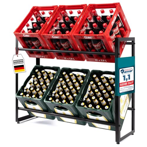 Floordirekt Getränkekistenregal für 4-6 Kisten aus Stahl, stabiles und Robustes Weinregal, Wasserkistenregal, Bierkistenregal, Kistenständer, Getränkeregal (6 Kisten, Kenji)