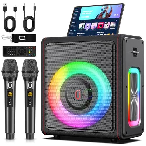 HWWR Karaoke Maschine mit 2 drahtlosen Mikrofones, Tragbaren Bluetooth 5.3 Karaoke Anlage Lautsprecher mit RGB-Licht für Hausparty, PA-System für Erwachsene Partybox Unterstützt,TWS