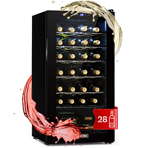 Klarstein Weinkühlschrank, 1 Zonen Getränkekühlschrank Klein, Kleiner Weinschrank 74L, Wein-Kühlschrank Klein mit Glastür, Indoor/Outdoor Flaschenkühlschrank, Wine Fridge 5-18°C, 28 Flaschen