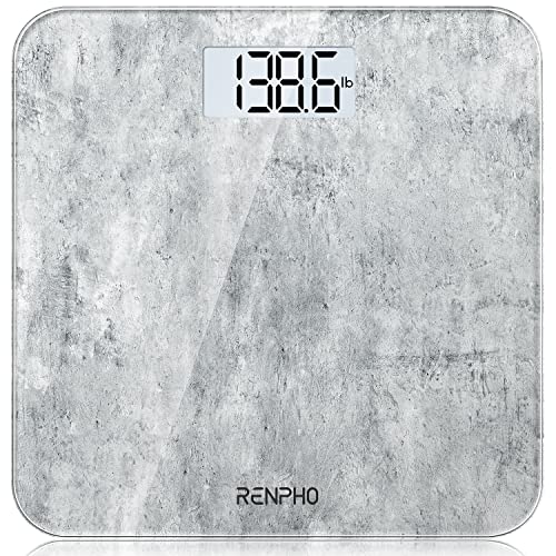 RENPHO Personenwaage, Körperwaage mit Hochpräzisions-Sensoren, Personen Digitalwaage mit Step-On-Technik, Gewichtswaage aus Sicherheitsglas, Beton
