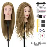 Frisierkopf,Neverland Übungskopf 71cm 80% Echthaar,Frisieren Trainingsköpfe für Friseure Ausbildung Kopf Mit Halter + DIY Haare Set(Blond)