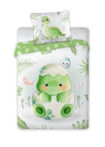 Kinderbettwäsche 100x135 cm aus 100% Baumwolle Weiche & Farbenfrohe | Baby Bettwäsche Set Perfekt für Mädchen und Jungs | Hochwertige und pflegeleichte, Kinder- mit Reißverschluss (Dino 005)