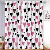 MLSOWM Gardinen Blickdicht Liebesmuster, Wärmeisolierende Vorhänge Romantisches Thema Vorhang Verdunkelung, Thermogardine Kälteschutz für Wohnzimmer, H160 x B140 cm, Schwarz, 2er Set