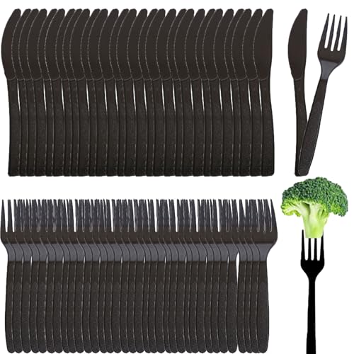 100 Stück Plastikbesteck, Plastik Besteck, Plastikbesteck Schwarz,Plastikbesteck Wiederverwendbar Set,Plastikbesteck Für Familienfeiern,Outdoor Dinner