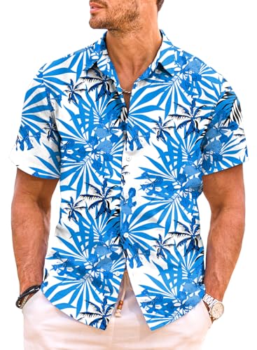 Meilicloth Hawaii Hemd Herren Kurzarm Hawaiihemd Männer Strand Hemd Sommer Funky Flamingo Floral Bedruckter Urlaubs Party Hemd Beilaufig Strand Shirt Herren Himmelblau XL