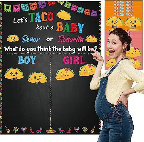 Haooryx Taco Geschlecht Enthüllung Abstimmungs-Poster-Spiel mit 40 Stk Taco Aufkleber Mexikaner Taco Über ein Baby Señor oder Señorita Poster erraten PartySpiele Kit Baby-Dusche Feierliche Zubehör