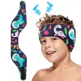 Funyord Schwimmstirnband für Kinder aus Neopren, Elastisches Band mit Ohrenschutz für Schwimmen und andere Wassersportarten (Marineblau, M)