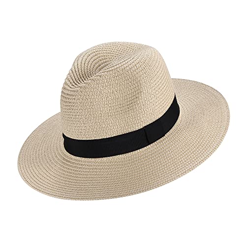 EightSpace Frauen Männer Panama Hut, rollbare UV Sonnenhut, breite Krempe Strohhut, Fedora Hut, Strand Sommer Hut, Bequeme 50+ hautfreundlich