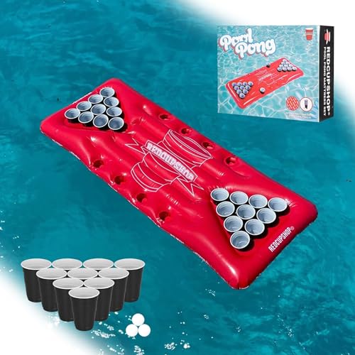 RedCupShop® XXL Pool Pong Luftmatratze | Set inkl. 25 Becher & 3 Bälle | Große 175 x 75 cm Pool Matratze | Cooles Sommer Geschenk