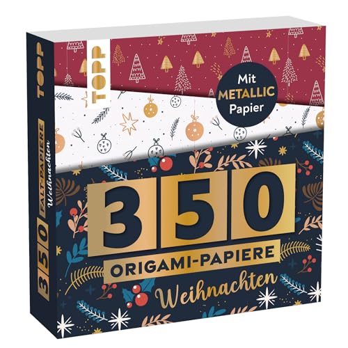 350 Origami-Papiere - Weihnachten: 350 Falt-Papiere (14 x14 cm, 80 g/m²), in 25 Designs, davon 50 Papiere mit Metallic-Folie, 20 Seiten Origami-Grundkurs, Softcover