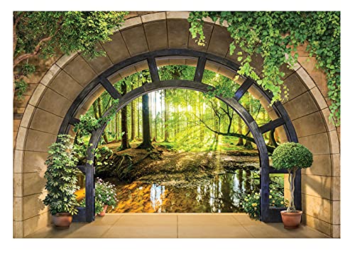 Fototapete Wald Bach 3D EFFEKT Fenster mit Aussicht Natur Ausblick Wohnzimmer Schlafzimmer Vlies Tapete inklusive Kleister Wandtapete UV-Beständig Montagefertig (14092, V8 (368x254 cm) 4 Bahnen)