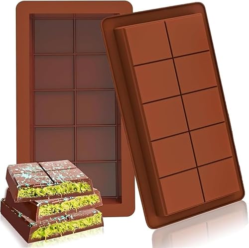 Schokoladenformen für Dubai-Schokolade Tief Silikon Backform Set für 200g Schokoladentafeln Perfekt für DIY Schokoriegel, Kadayif, Pistazien & Pralinen Vegan Geschirrspülergeeignet Einfach zu Befüllen