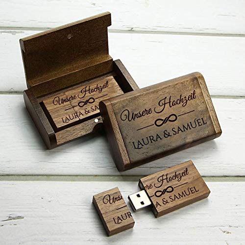 USB Stick Unsere Hochzeit persönliche Gravur Hochzeitsfotos Fotos Fotograf Hochzeitsfotograf Holz Etui
