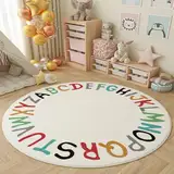 champracer Waschbare Teppich Junge MäDchen Kinderteppich Spielteppich,Kurzflor Cartoon-Muster Teppich, Weiche Teppiche Wohnkultur KinderzimmerSchlafzimmer Geeignet (Bunte Buchstaben,60 cm)