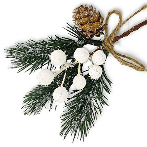 Morofme 8pcs künstliche Weihnachten Picks, weiße Weihnachten Beeren Stiele Kiefer Zweige Kegel Holly Spray Winter Urlaub Floral Pick für Weihnachten Dekor Kranz Girlande Handwerk Xmas Baum