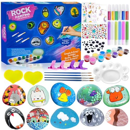 NINGESHOP Nachtleuchtendes Steine Bemalen Set, Kreativ Steinmalerei Set, Bastelsets Malset Kunsthandwerk Set, Bastelset Für Kinder, Bastelset Steine Malen Set für Kinder Erwachsene Geschenke Malerei