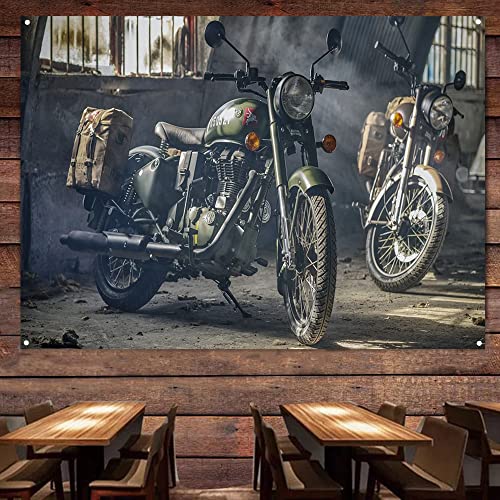 Shabby Military Motorrad-Flagge mit 4 Ösen, personalisierbar, Vintage-Auto-Poster, Wandbild, Motorwerkstatt, Garage, Dekoration, Banner B11