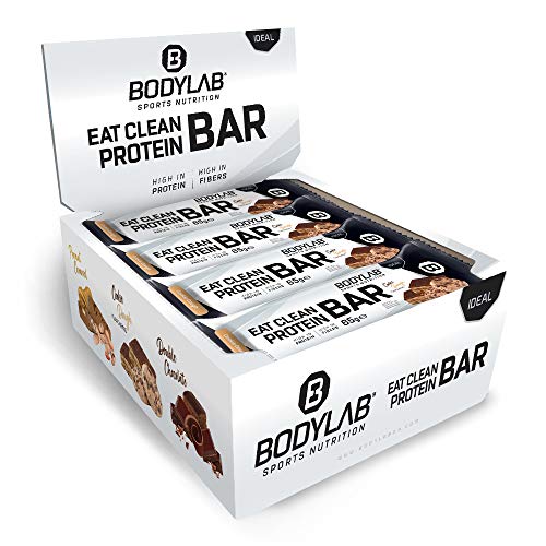 Bodylab24 Eat Clean Protein Bar 12 x 65g / Protein-Riegel mit wertvollen Ballaststoffen / 20g Eiweiß pro Riegel/Leckerer Eiweißriegel für Fitness, Sport und unterwegs/Cookie Dough