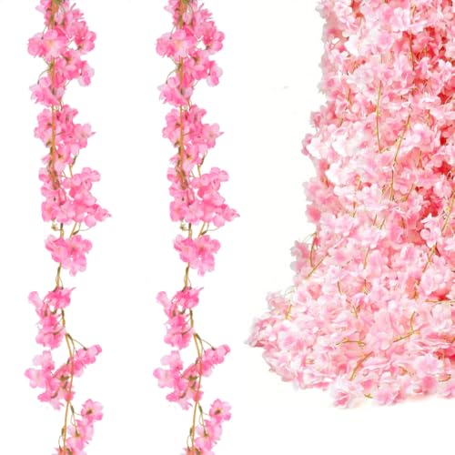 Zasvec Kirschblüten Girlande 2 Stück Blumengirlande Künstliche Blumne Kirschblüten Girlande Kunstblumen Girlande Girlanden Dekorationen Kirschblüten Deko Rosa für Hochzeit, Party Dekoration 1.8M