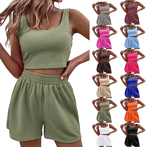 Angebote des Tages Heute Zweiteiler Damen Musselin Bluse Und Shorts Sommer Set Lounge Set Y2K Clothes Sportanzug Hawaii Outfit Damen 2 Teiler Freizeitanzug Loungewear Two Piece für Strand Urlaub