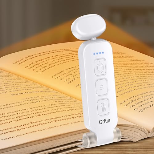 Gritin Leselampe Buch Klemme, USB Wiederaufladbare Klemmleuchte für Lesen ins Bett mit 7 LED,3 Farbtemperatur Modi (Weiß/Bernstein/Gemischt) &5 Helligkeit Dimmbar Leselicht