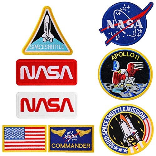 Bügel-Aufnäher im 8-teiligen Set mit US-Flagge, NASA-Logo, 100. Space Shuttle Mission, gestickte Aufnäher für Kleidung, Handarbeiten, individuelle Abzeichen