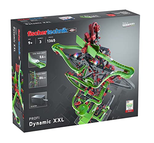fischertechnik 544619 Kugelbahn Dynamic XXL – Murmelbahn, Bausatz für Kinder ab 9 Jahren, Lernspielzeug mit Motor, Looping und Rainbow-LEDs, grün