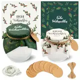 YANSYUN 40 Marmeladendeckchen Weihnachten Sets, Marmeladendeckchen Weihnachten 15 * 15cm + 20m Jute Garn + 40 Justiergummi + 40 Geschenkanhänger, Weihnachtliches Dekor für Marmeladengläser Klein