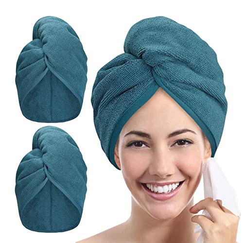 YoulerTex Mikrofaser Handtuch Haare Turban: 2 Stück Haarturban Mikrofaser Haarhandtücher Lange Locken Kopf Handtücher Schnell Saugfähig mit Knopf Schnelltrocknendes für Damen Kinder