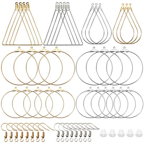 TOAOB 280 Stück Ohrring Hoop Metall Platin Ton K Gold Ohrring Perlen Creolen Runde Tropfenform Dreieckige und Ohrhaken Kunststoff Ohrstöpsel für Schmuckherstellung