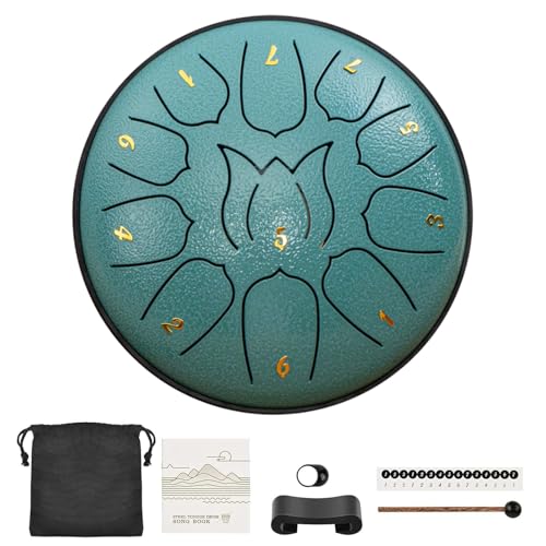 Regentrommel für den Garten draußen, Regentrommel 11 Noten, 15cm Zungentrommel, Chakradrum, Wasserdichte Handpan-Trommel für Entspannung, Meditation (Moosblau)