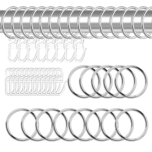 Heyu-Lotus 40 Stück Metall Vorhangringe Vorhang Hängend Ringe und 40 Stück Kunststoff Gardinenhaken für Fenster Tür Duschvorhänge, 30 mm Innendurchmesser(Silber)