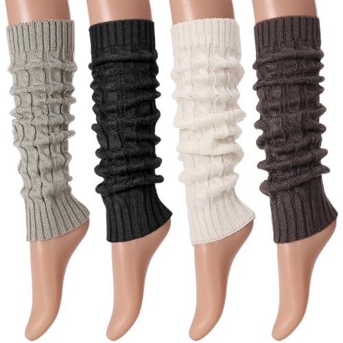 taonganui 4 Paar Stulpen Damen Gestrickte Beinstulpen für Frauen Mädchen, Winter Beinwärmer Warm und Bequem Langer Beinwärmer Crochet Stricken Stulpen für Ballett, Tanz, Sport