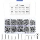 345 Stück M2 M3 Blechschrauben Selbstschneidende Schrauben Set, Rundkopfschrauben Innensechskant Schrauben Set, Holzschrauben Sortiment Set, Flachkopfschraubenset Innensechskantschrauben