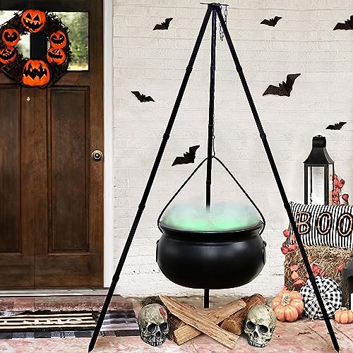 Aoblok Hexenkessel Halloween Deko, Schwarz Kunststoff Großer Hexenkessel auf Dreibein mit Beleuchtung, Hexenkessel Süßigkeiten Kessel für Großer Süßigkeiten Halloween Party Dekoration (115CM)