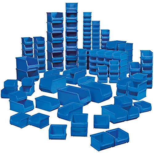 BRB Sichtlagerkästen PROFI, 100 Sichtboxen in Industriequalität, Farbe blau, 55x Größe LB6, 35x Größe LB5, 10x Größe LB4