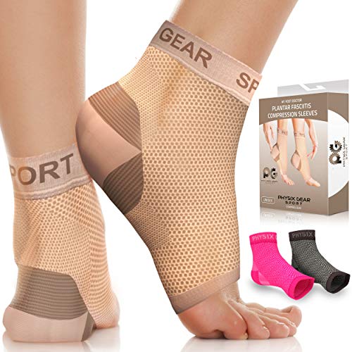 Physix Gear Sport Fascite plantare Fußbandage Mittelfuß, Fussgewölbe Unterstützung, Fascite plantare Socken BEIGE L/XL