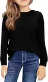 Haloumoning Mädchen Langarm T-Shirt Baumwolle Rundhals Top Leichtgewicht Sport Langarmshirt Basic Casual Sweatshirt Schwarz 130