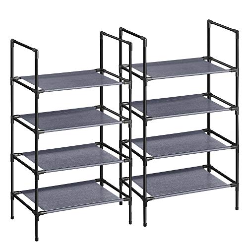 SONGMICS Schuhregal mit 4 Ebenen, 2 Stück, Schuhregal, Aufbewahrung, Metallrahmen, Regale aus Vliesstoff, für Eingang, Schlafzimmer, Wohnzimmer, 45 x 28 x 80 cm, Grau LSR044G02